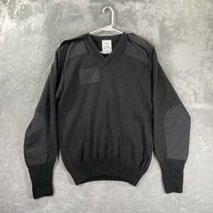 Mehlin & Estey Sweater men's Medium V-Neck Pullover Black Military Patch Acrylic